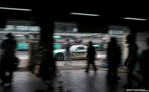 Mercedes AMG SLS Gullwing Race Car Pit Motion Blur HD wallpaper thumb