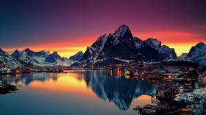 Lofoten, Norway, Mountain, Lake, Sunset, Cityscape wallpaper thumb