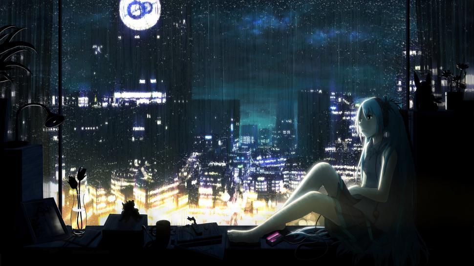 Hatsune Miku, City, Music, Rain, Anime, Anime Girl, Night wallpaper | anime  | Wallpaper Better