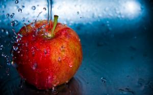Red apple, water drops, splash wallpaper thumb