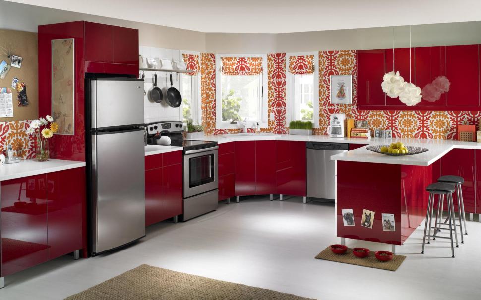 Red kitchen furniture wallpaper,photography HD wallpaper,1920x1200 HD wallpaper,house HD wallpaper,design HD wallpaper,kitchen HD wallpaper,furniture HD wallpaper,1920x1200 wallpaper