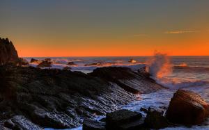 Ocean Rocks Stones Splash Sunset Waves Download wallpaper thumb