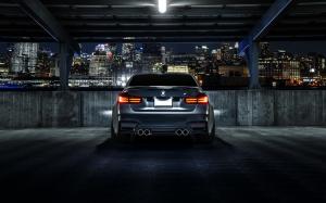 BMW M3 F80 matte black car rear view, night, city wallpaper thumb