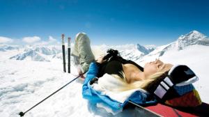 Girl, beauty, mountains, skiing, scenery wallpaper thumb