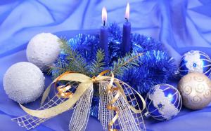 new year, christmas, candles, ornament, blue, spheres wallpaper thumb
