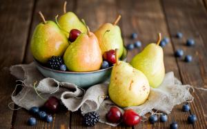 Fruits, pears, cherries, blackberries, blueberries wallpaper thumb