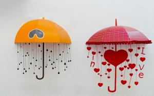 Umbrellas, love hearts, yellow and red wallpaper thumb