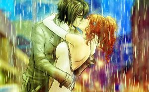 Anime Rain Kissing wallpaper thumb
