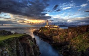 Ireland, lighthouse, ocean, seascape, sunset, clouds wallpaper thumb