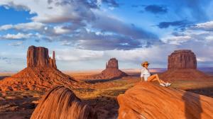 Monument Valley, Desert, Landscape, Woman, Cowboy Hats, Sunglasses, Nature wallpaper thumb