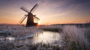 Windmill In Frosty Sunrise In Suffolk Engl wallpaper thumb