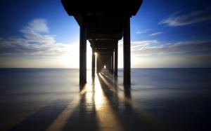 Pier Sunlight Ocean Posts HD wallpaper thumb