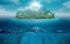 water, split view, island, Palm tree, sea, landscape wallpaper thumb