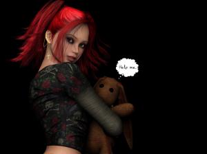 Fantasy red hair girl with toy bear wallpaper thumb