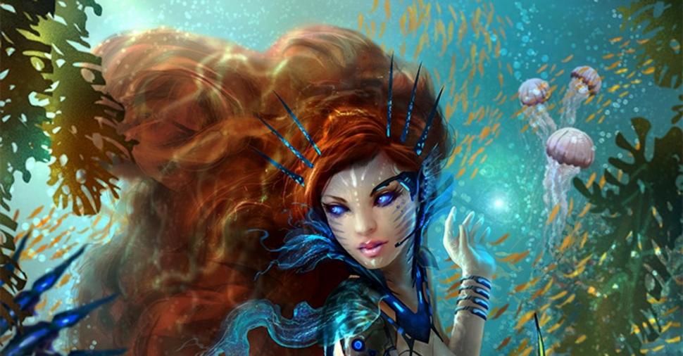 Redhead Mermaid wallpaper,jellyfish wallpaper,fantasy wallpaper,mermaid wallpaper,female wallpaper,1600x836 wallpaper