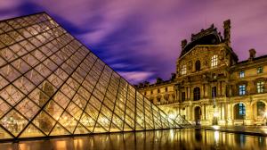 The Louvre Louvre Pyramid Buildings Paris Night Lights HD wallpaper thumb