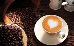 Coffee, cappuccino, heart, love, cup, coffee beans wallpaper thumb