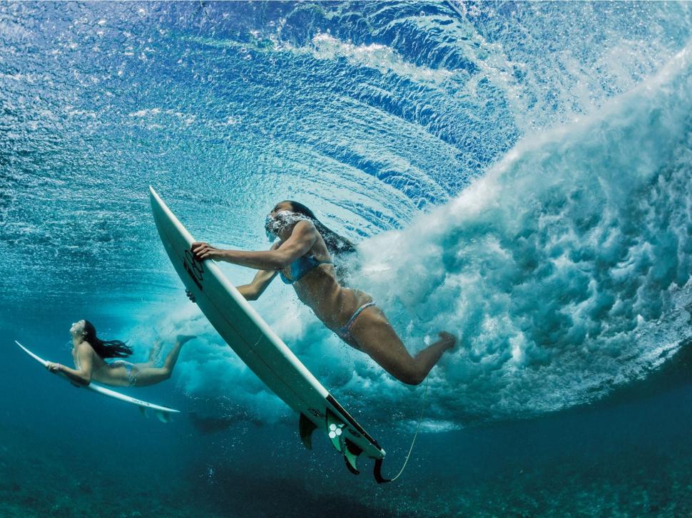 Surfing Girls Under A Wave wallpaper,Water Sports HD wallpaper,1920x1440 wallpaper