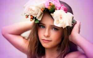 Flowers, girl, wreath, beautiful child wallpaper thumb