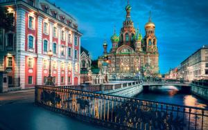 St. Petersburg, Russia, river, evening, lights wallpaper thumb