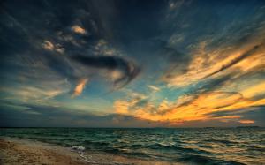 Sea, beach, night, sunset, clouds wallpaper thumb