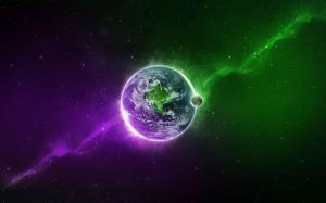 Green and purple light around Earth wallpaper thumb