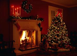 christmas, holiday, fireplace, christmas tree, garlands, candles, toys, gifts wallpaper thumb