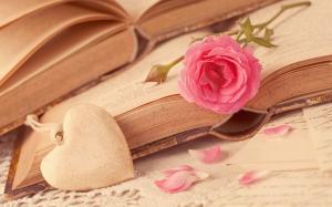 Pink rose flower, love hearts, book wallpaper thumb