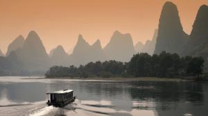 Limestone Karst Skyline over Li River at Dusk in Guilin, China HD wallpaper thumb
