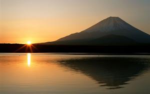Landscape, Flares, Sunlight, Mountain, Reflection, Water, Mount Fuji, Japan wallpaper thumb
