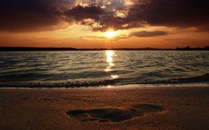 Water Sunset Landscapes Beach Footprint Free Pictures wallpaper thumb