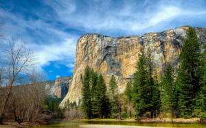 Yosemite National Park, Sierra Nevada, blue sky, mountains, river, trees wallpaper thumb