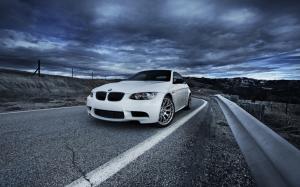 BMW M3 E92 white car, road, cloudy sky wallpaper thumb