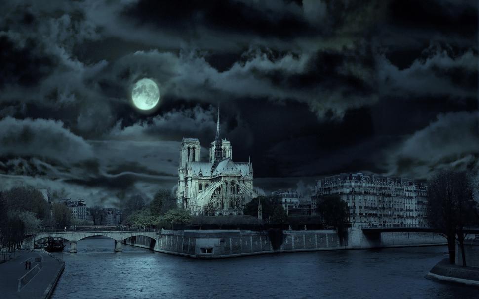 Notre Dame de Paris Night wallpaper,dark HD wallpaper,night HD wallpaper,moon HD wallpaper,france HD wallpaper,1920x1200 wallpaper