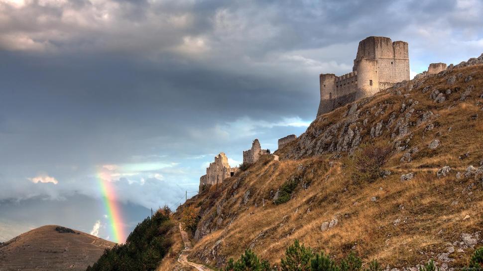 Old castle and a rainbow wallpaper,landscape HD wallpaper,castle HD wallpaper,rainbow HD wallpaper,1920x1080 wallpaper