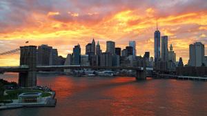 Brooklyn Bridge Bridge New York Buildings Skyscrapers Sunset River HD wallpaper thumb