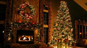 christmas tree, ornaments, fireplace, christmas decorations, flowers, home, holiday, comfort wallpaper thumb