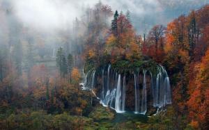 Nature, Landscape, Waterfall, Forest, Mist, Morning, Fall, Plitvice National Park, Croatia wallpaper thumb
