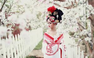 Asian girl, retro style, flowers, spring wallpaper thumb