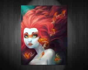 The Little Mermaid Redhead Drawing Wood Portrait Fish Face Mermaid Ariel HD wallpaper thumb