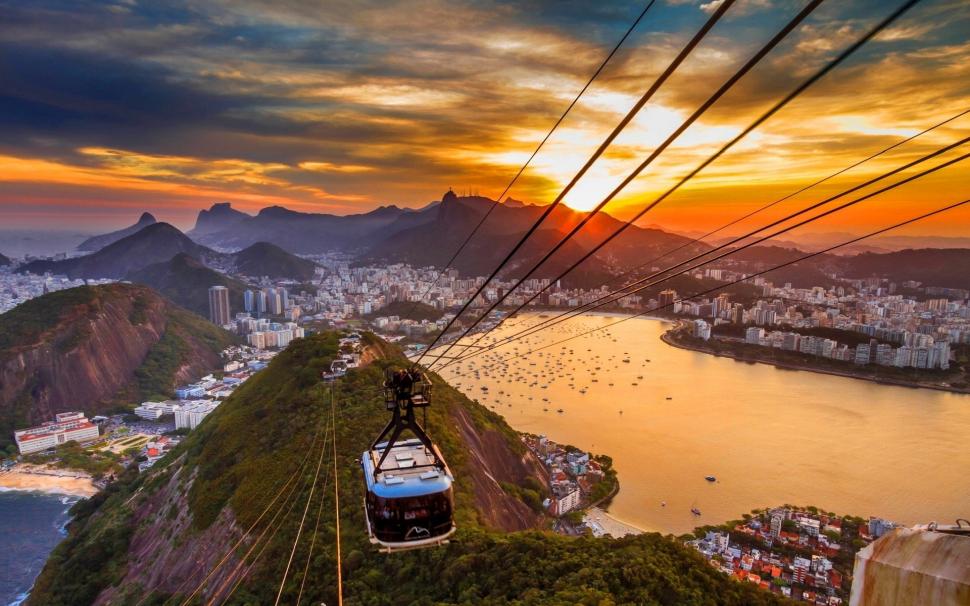 Rio de Janeiro Cable Car Sunset wallpaper,sunset HD wallpaper,janeiro HD wallpaper,cable HD wallpaper,travel & world HD wallpaper,1920x1200 wallpaper