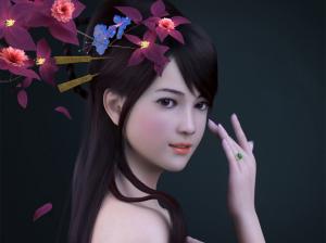 Render asian girl, flowers, ring wallpaper thumb
