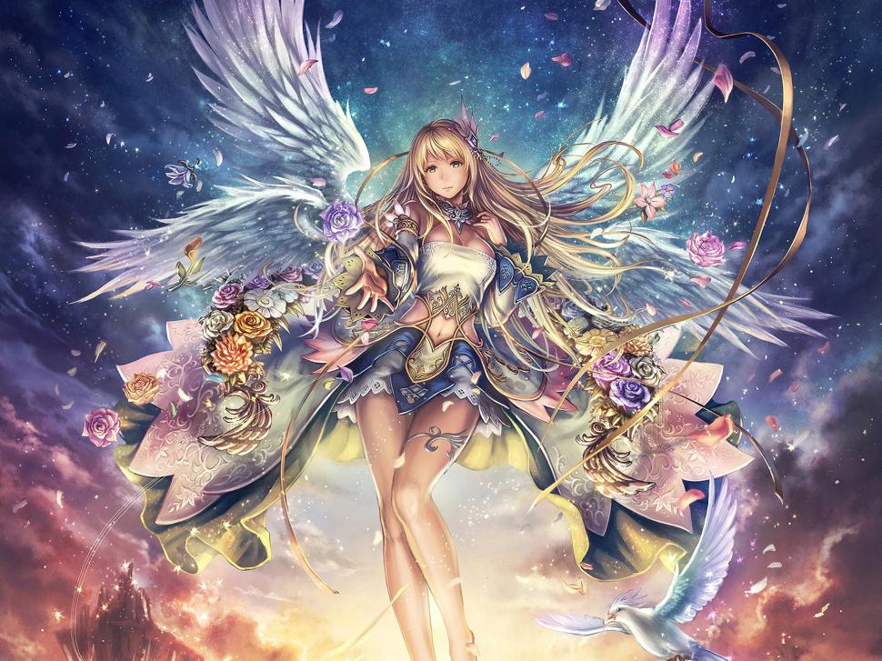 Fantasy Girl Angel Flowers Anime Wallpaper Girls Wallpaper