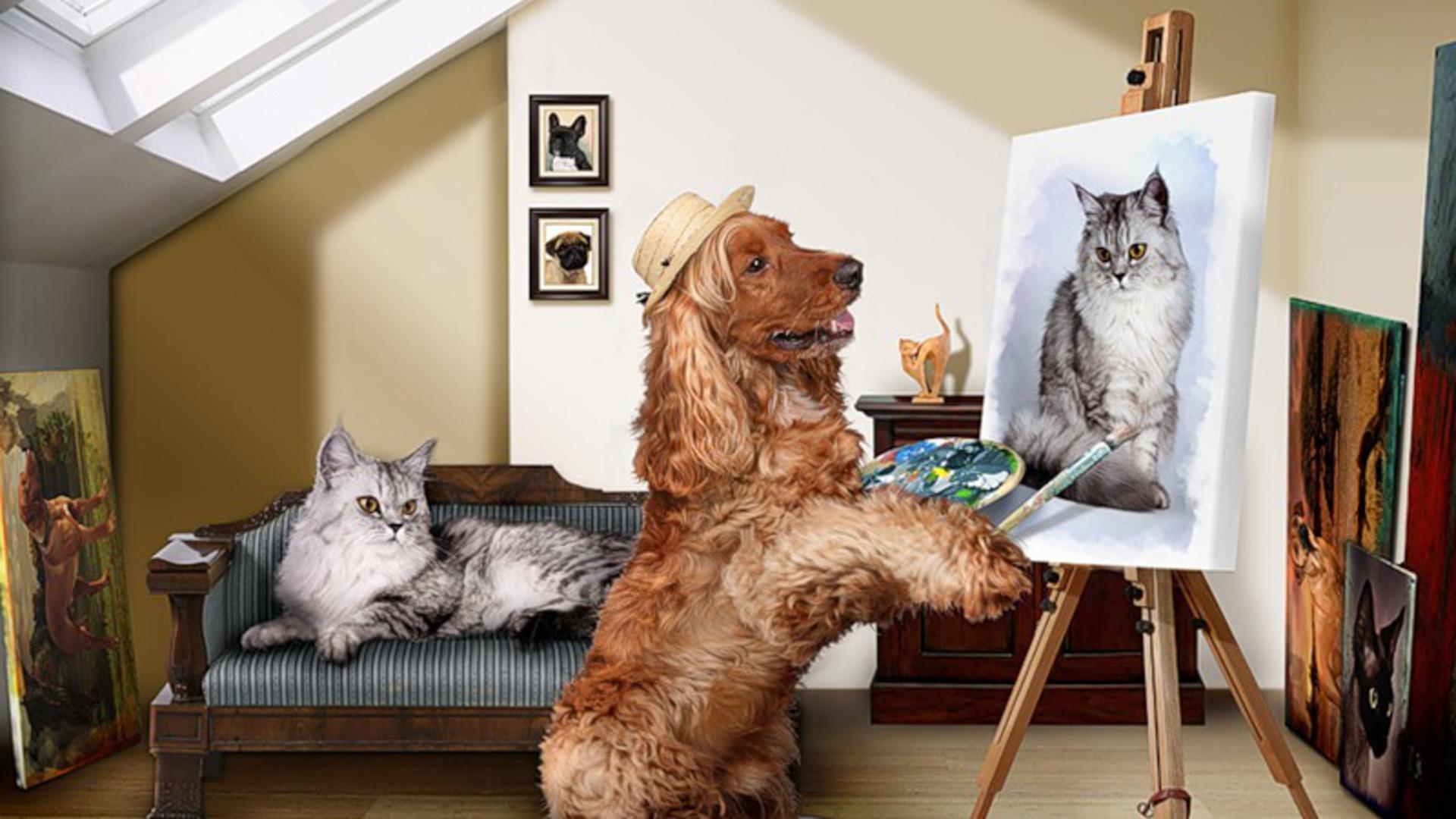 Dog Painting Cat wallpaper | animals | Wallpaper Better