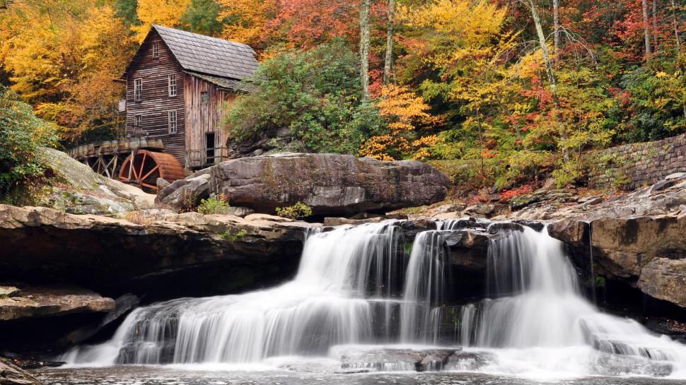 Old mill and a waterfall wallpaper,landscape HD wallpaper,autumn HD wallpaper,fall HD wallpaper,mill HD wallpaper,waterfall HD wallpaper,forest HD wallpaper,1920x1080 wallpaper