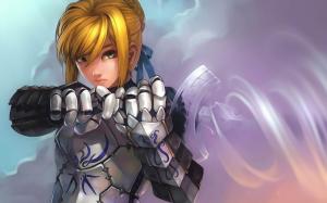 Silver armor holding a sword anime girls wallpaper thumb