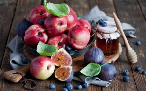 Fruits, berries, nectarines, figs, honey wallpaper thumb