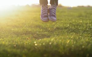 Shoes, Canvas shoes, Jumping, Meadow, Sunshine, Fine, Flying mood wallpaper thumb