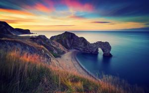 England, morning scenery, sea, rock arch wallpaper thumb
