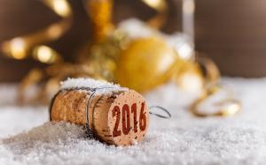 2016 Happy New Year, bokeh, cork, snow wallpaper thumb